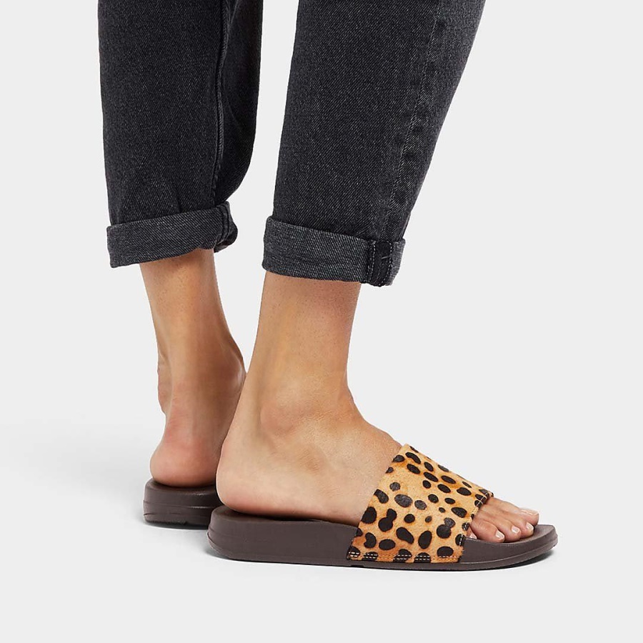 Fitflop iQUSHION Leopard-Print Leather Slides Leopard