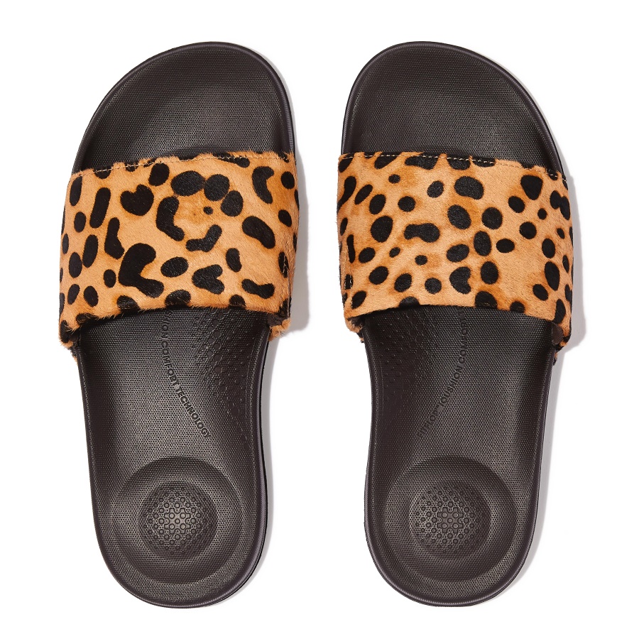 Fitflop iQUSHION Leopard-Print Leather Slides Leopard