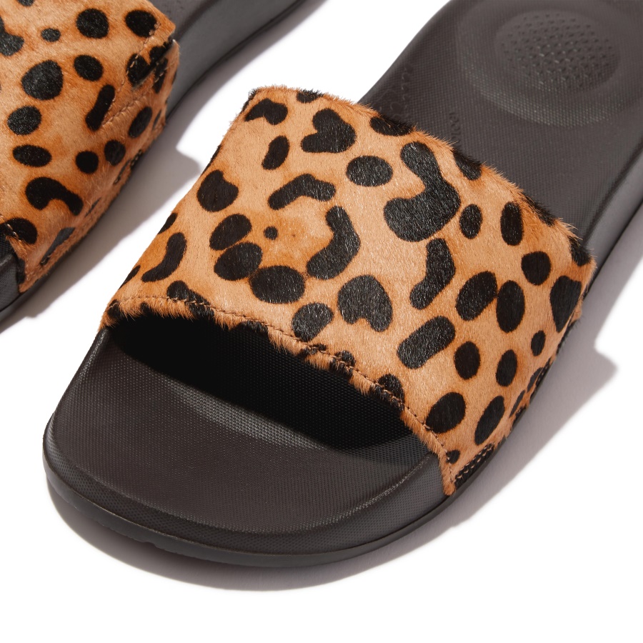 Fitflop iQUSHION Leopard-Print Leather Slides Leopard