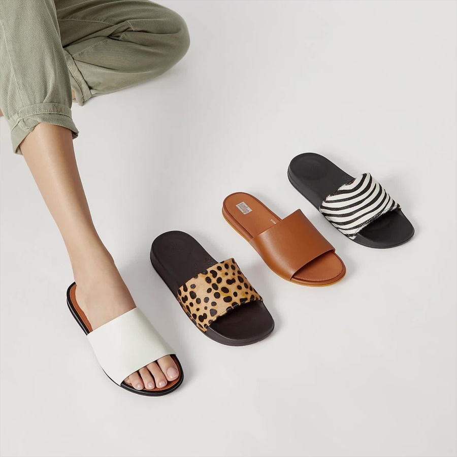 Fitflop iQUSHION Leopard-Print Leather Slides Leopard