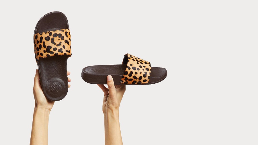 Fitflop iQUSHION Leopard-Print Leather Slides Leopard