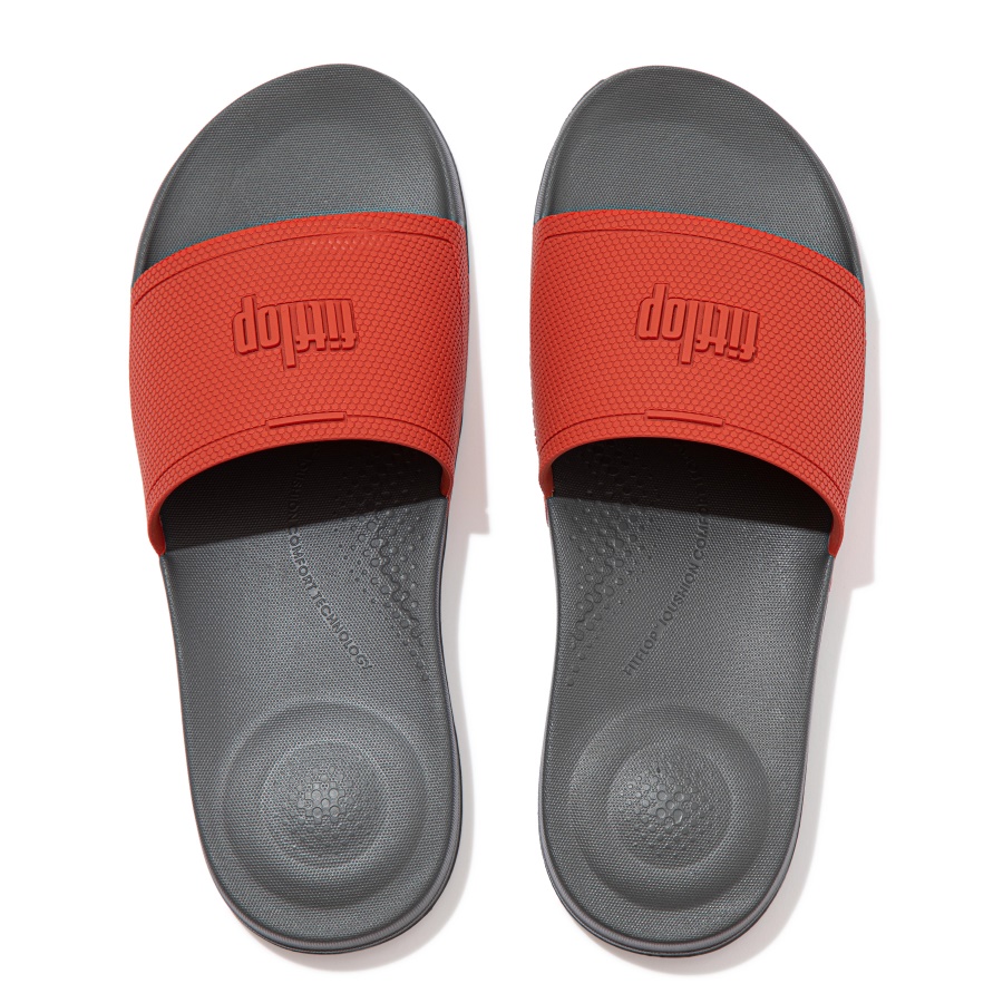 Fitflop iQUSHION Mens Pool Slides Red Clay-Grey