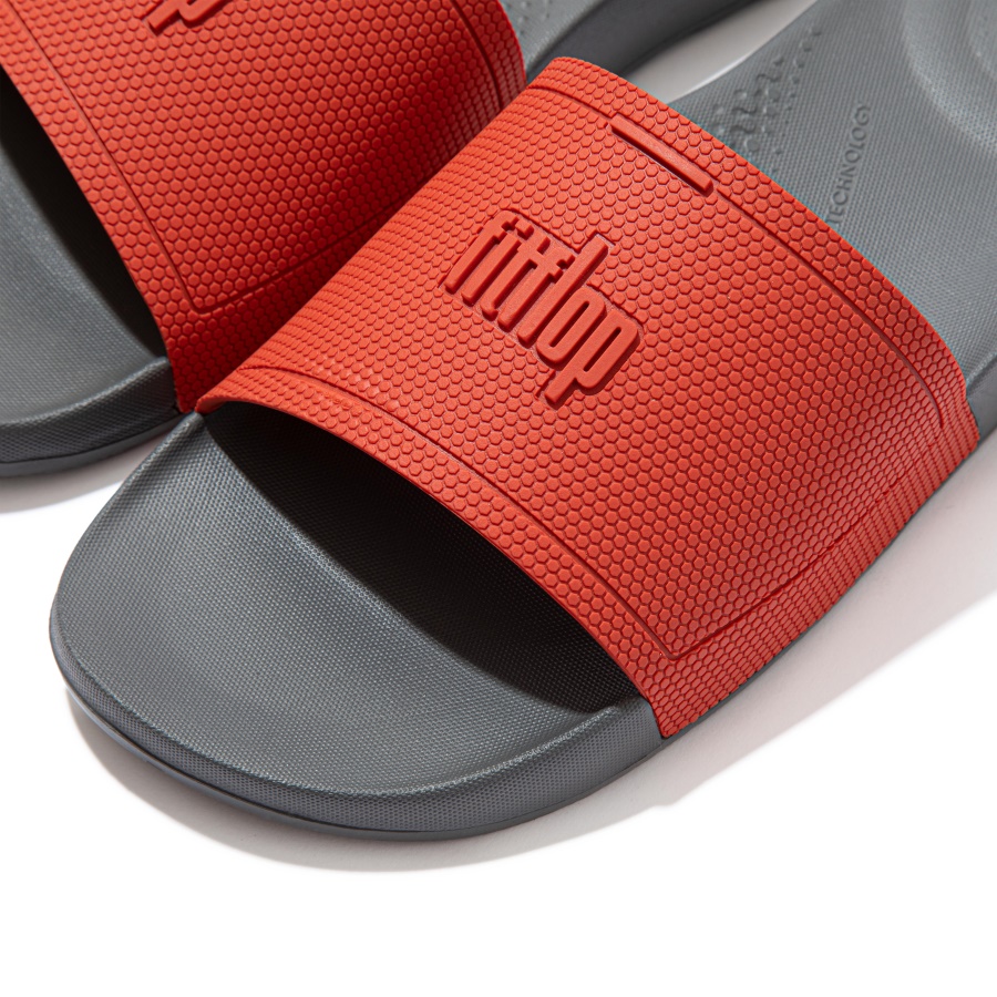 Fitflop iQUSHION Mens Pool Slides Red Clay-Grey