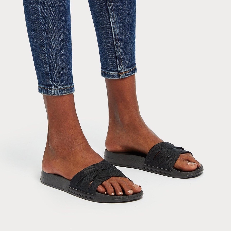 Fitflop iQUSHION Multi-Strap Slides All Black