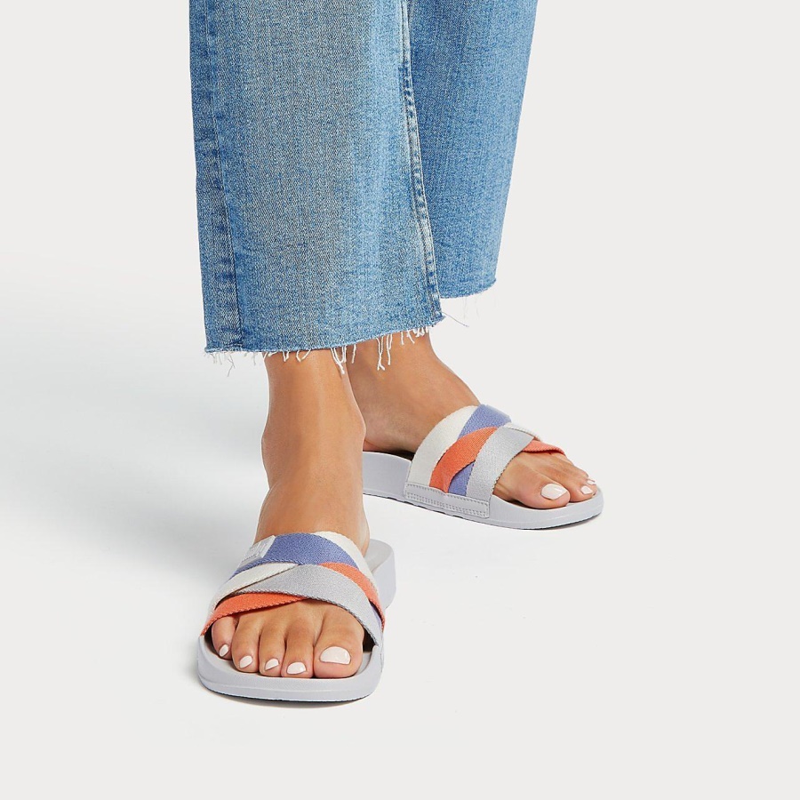 Fitflop iQUSHION Multi-Strap Slides Soft Grey Mix