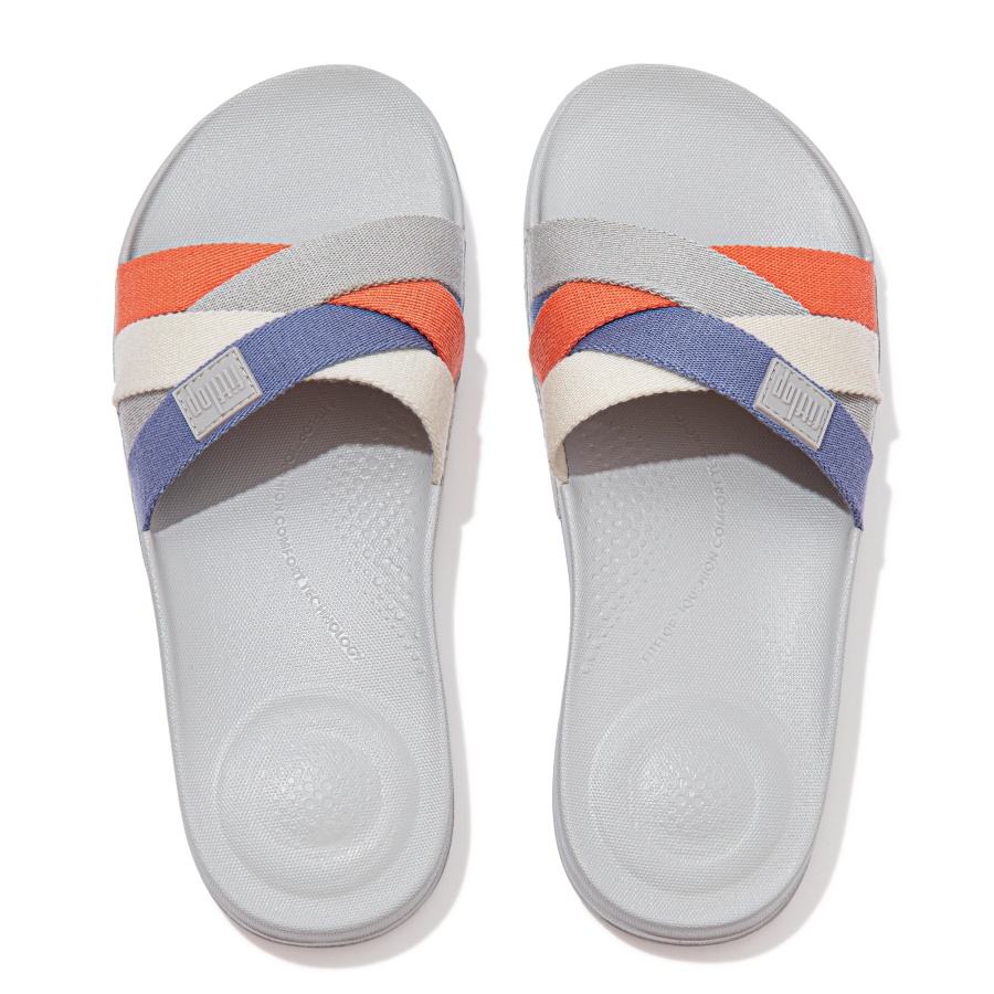 Fitflop iQUSHION Multi-Strap Slides Soft Grey Mix