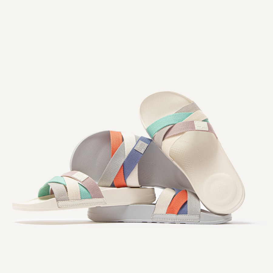 Fitflop iQUSHION Multi-Strap Slides Soft Grey Mix