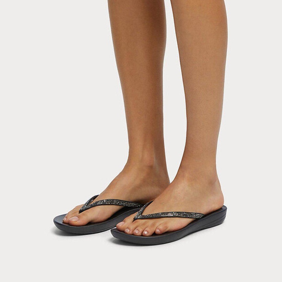 Fitflop iQUSHION Sparkle Ergonomic Flip-Flops Black