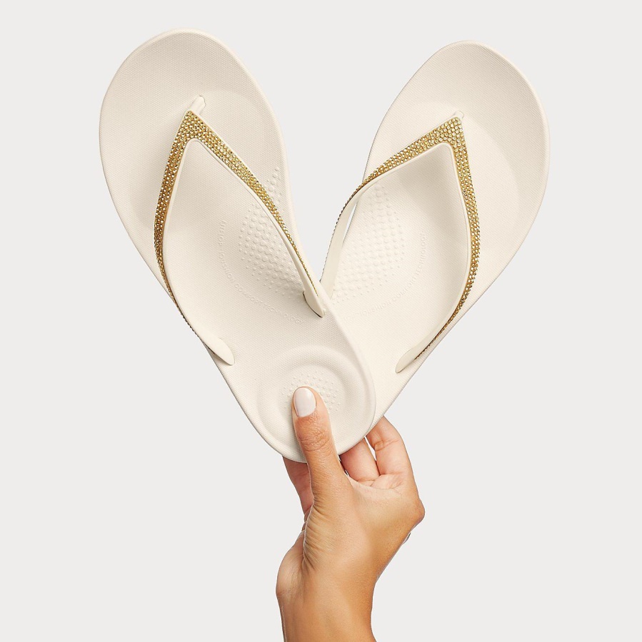 Fitflop iQUSHION Sparkle Ergonomic Flip-Flops Cream