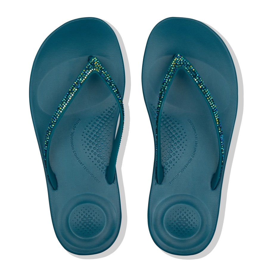 Fitflop iQUSHION Sparkle Ergonomic Flip-Flops Sea Blue