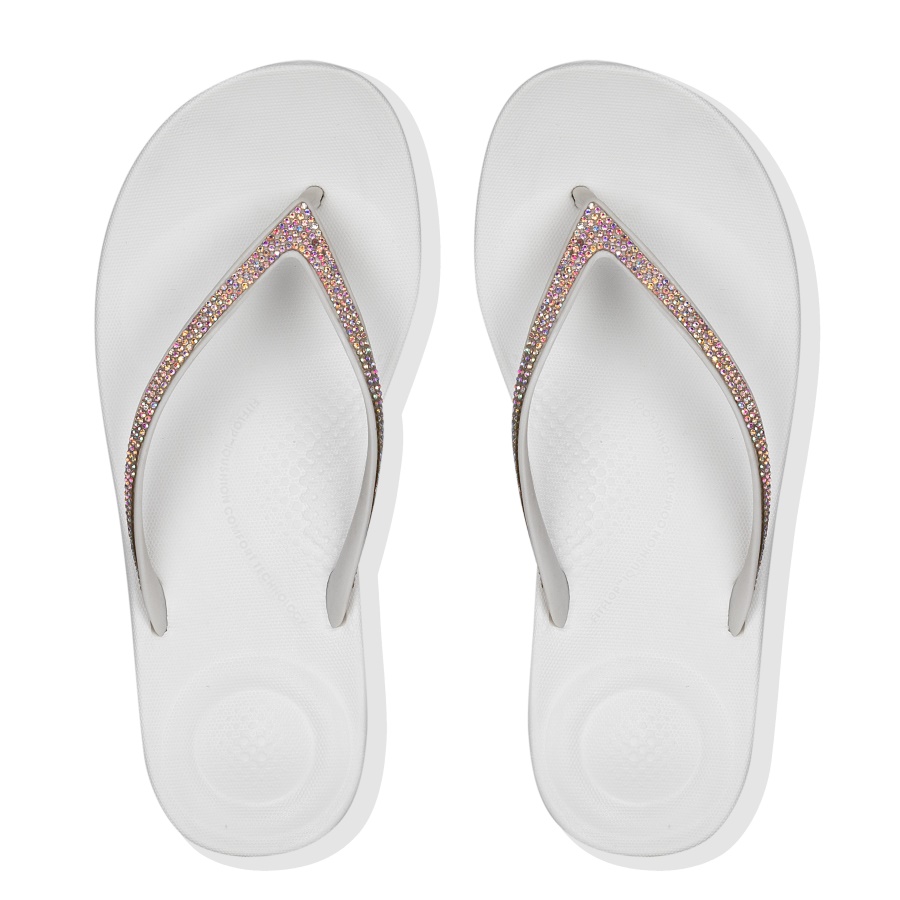 Fitflop iQUSHION Sparkle Ergonomic Flip-Flops Urban White