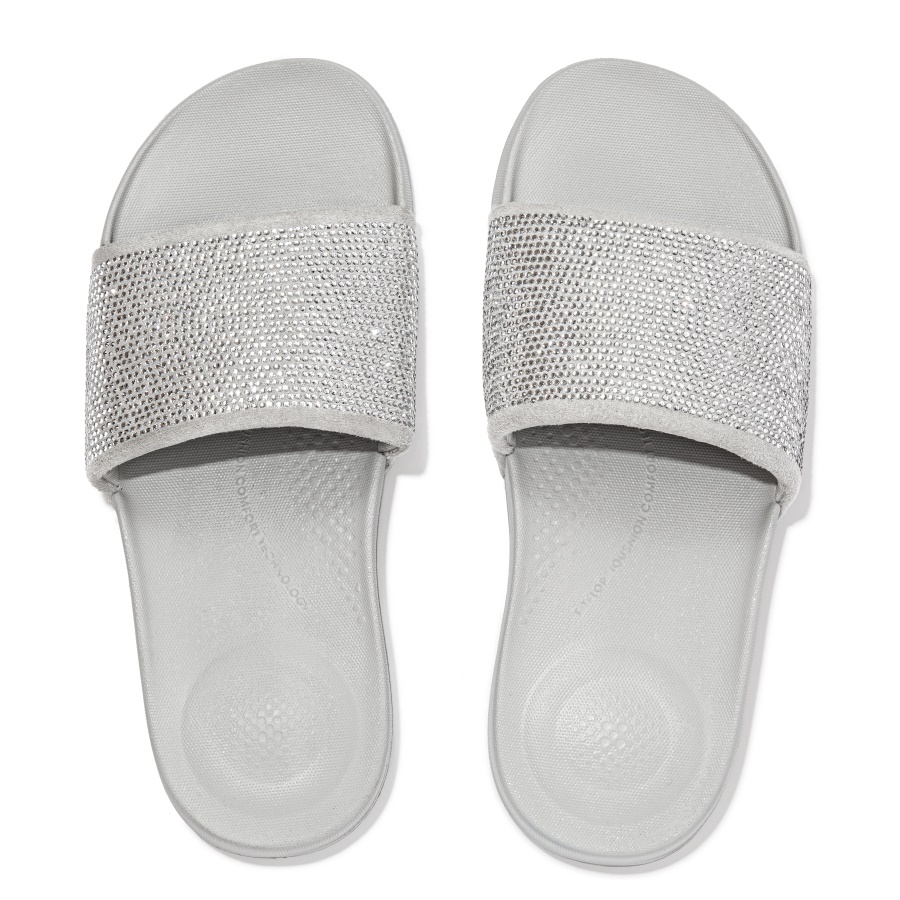 Fitflop iQUSHION Water-Resistant Crystal Slides Silver Cloud