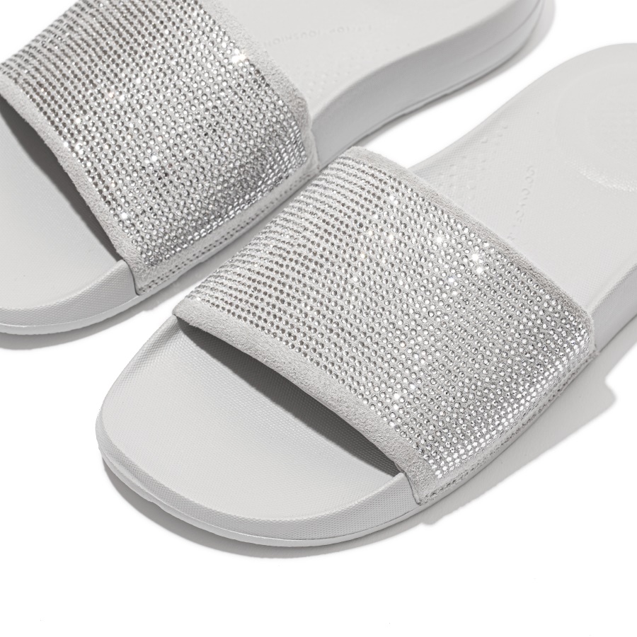 Fitflop iQUSHION Water-Resistant Crystal Slides Silver Cloud