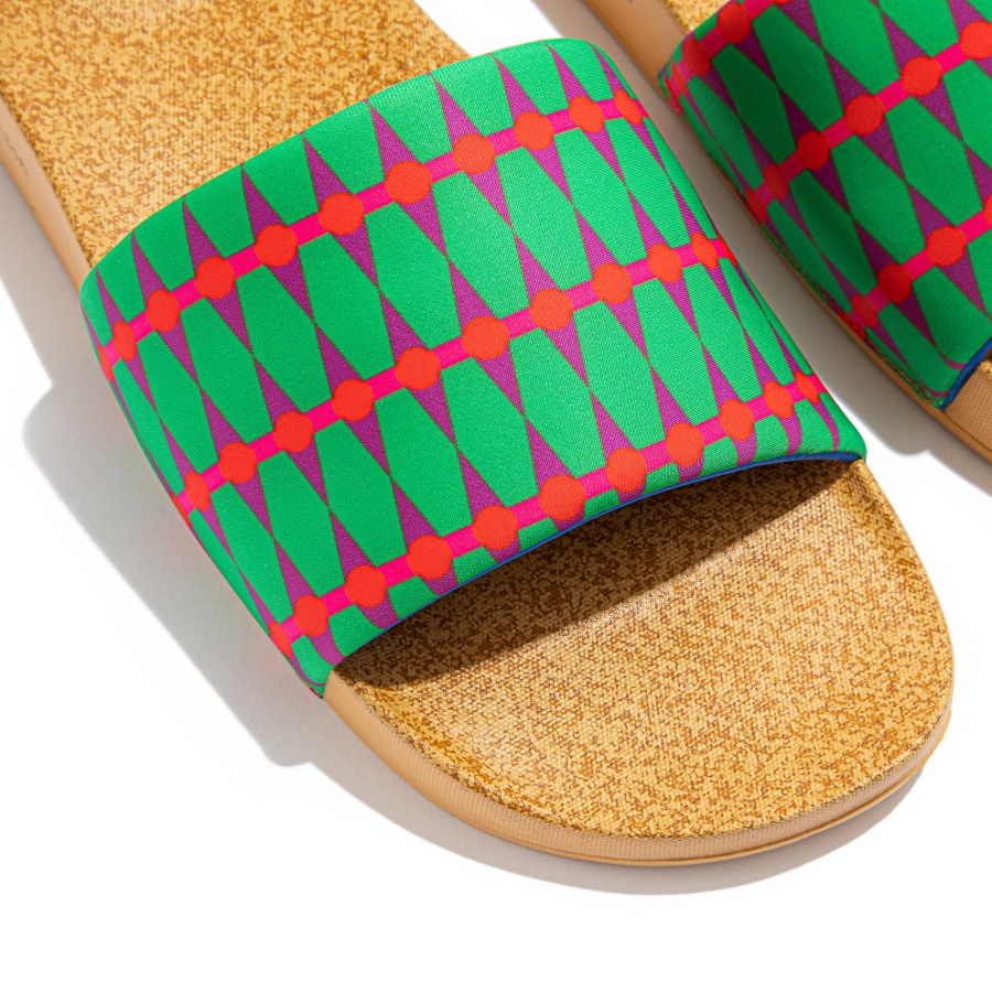 Fitflop iQUSHION X YINKA ILORI Mens Water-Resistant Slides Green-Fiery Red