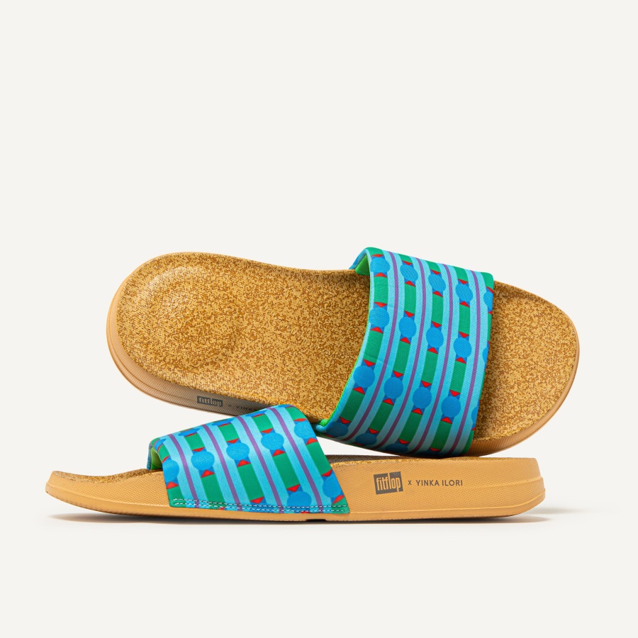 Fitflop iQUSHION X YINKA ILORI Water-Resistant Slides Ice Blue-Green