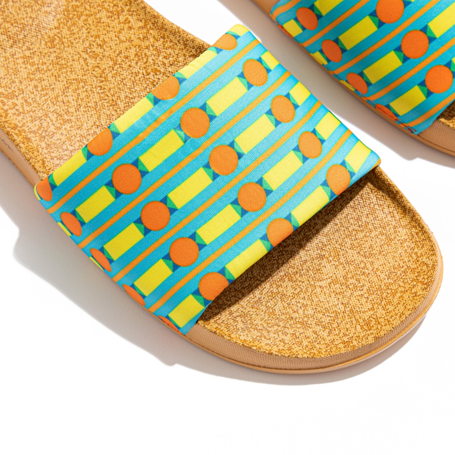 Fitflop iQUSHION X YINKA ILORI Water-Resistant Slides Ice Blue-Yellow