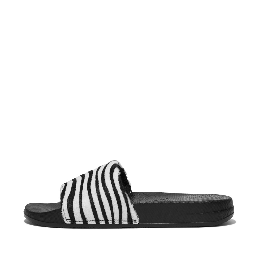 Fitflop iQUSHION Zebra-Print Leather Slides Zebra