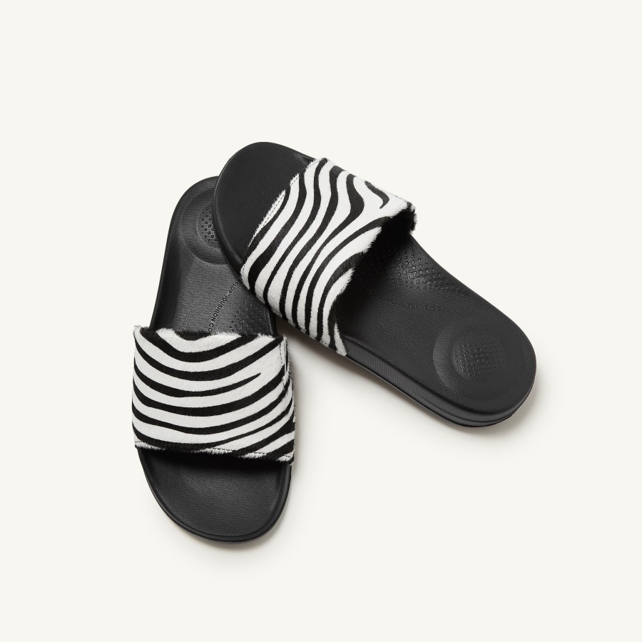 Fitflop iQUSHION Zebra-Print Leather Slides Zebra