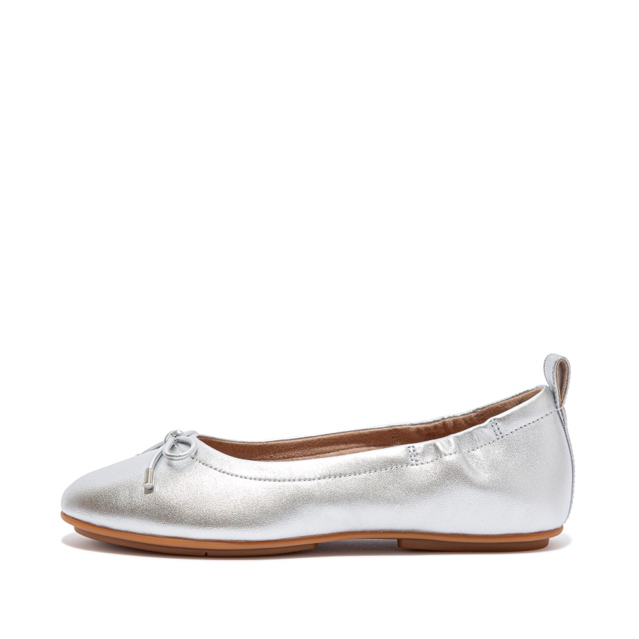 Fitflop ALLEGRO Bow Metallic Leather Ballet Flats Silver