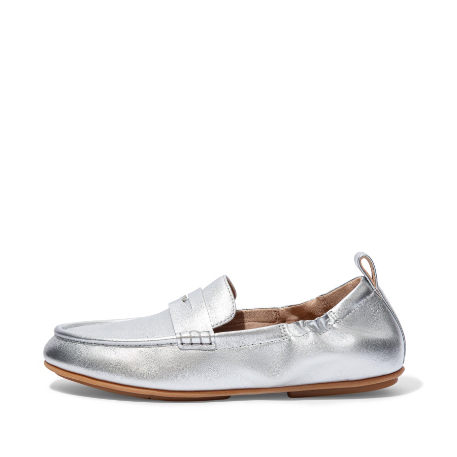 Fitflop ALLEGRO Metallic Leather Penny Loafers Silver