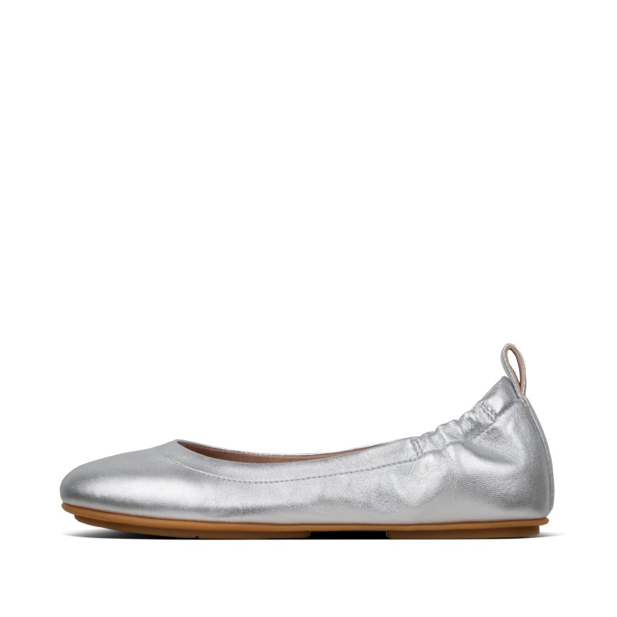 Fitflop ALLEGRO Soft Leather Ballet Flats Silver