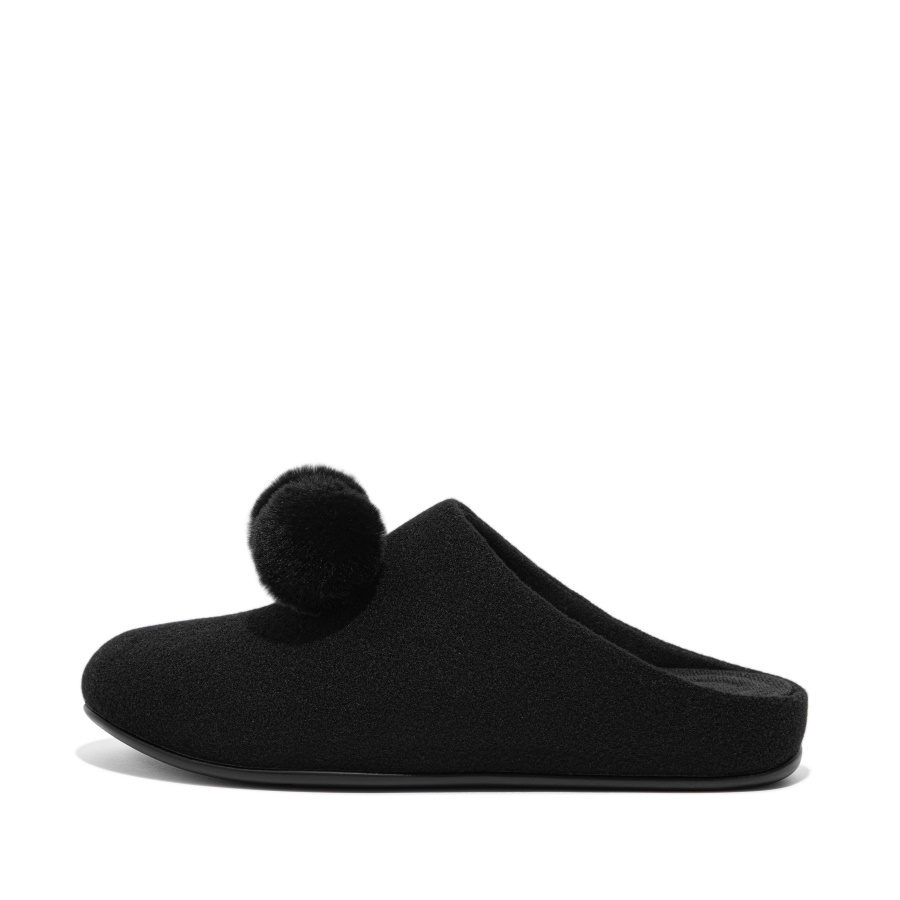 Fitflop CHRISSIE Pom-Pom Felt Slippers All Black