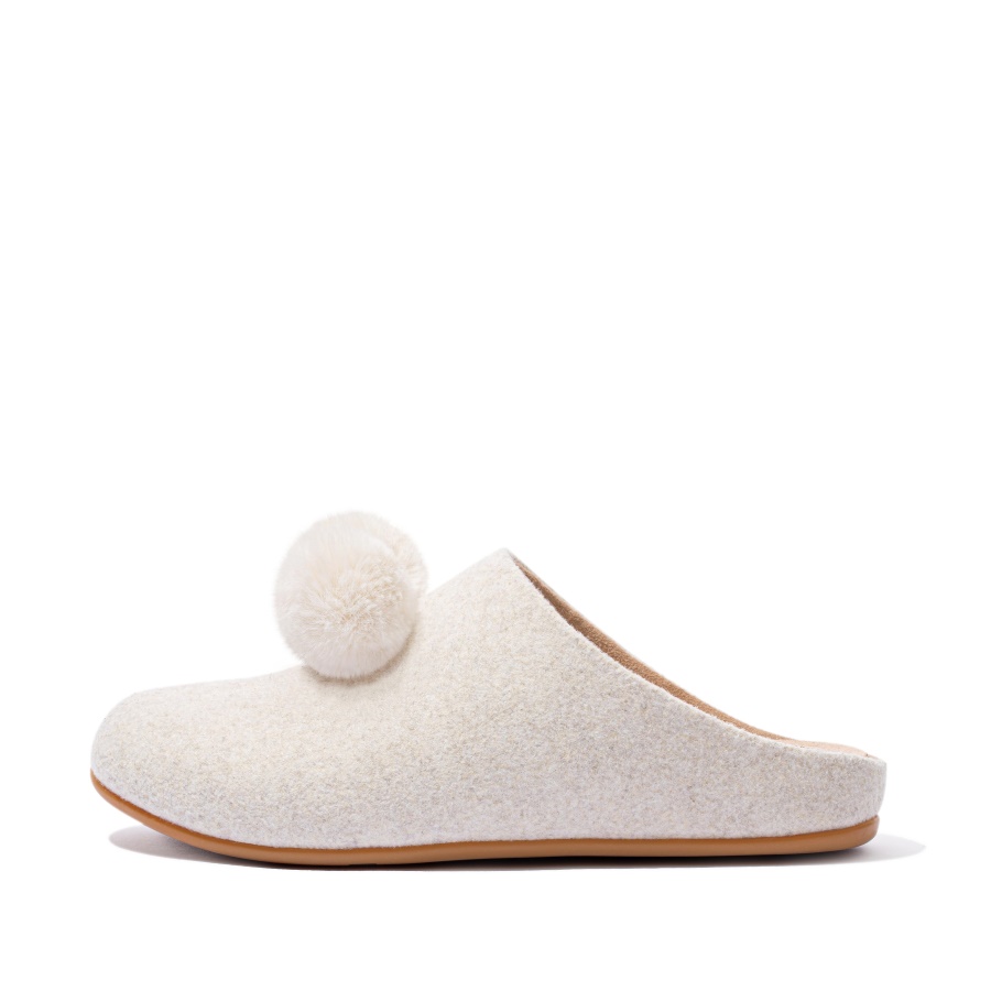 Fitflop CHRISSIE Pom-Pom Felt Slippers Ivory