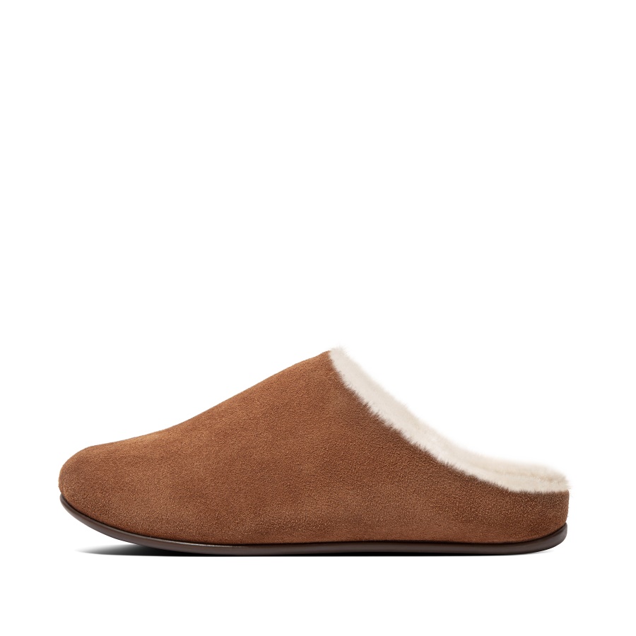 Fitflop CHRISSIE Shearling Suede Slippers Tumbled Tan