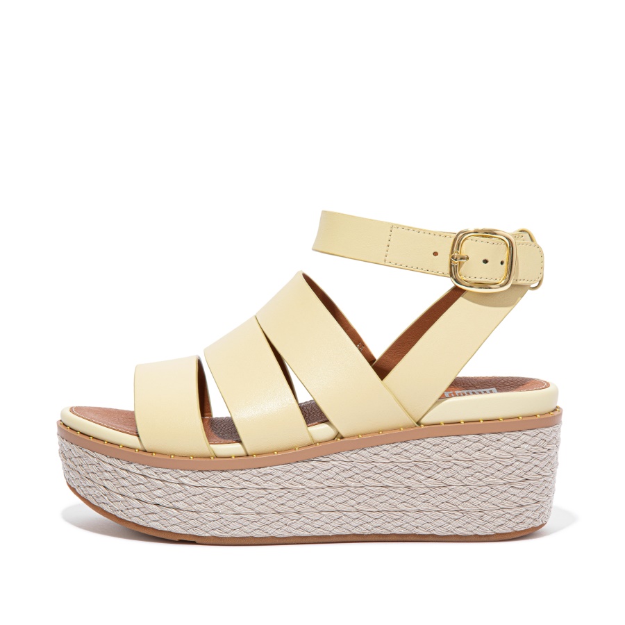 Fitflop ELOISE Espadrille Leather Wedge Sandals Pale Yellow