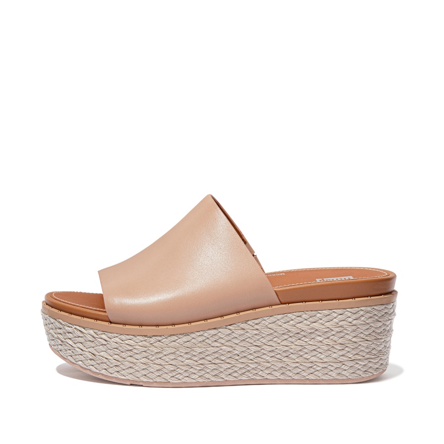 Fitflop ELOISE Espadrille Leather Wedge Slides Naked Pink