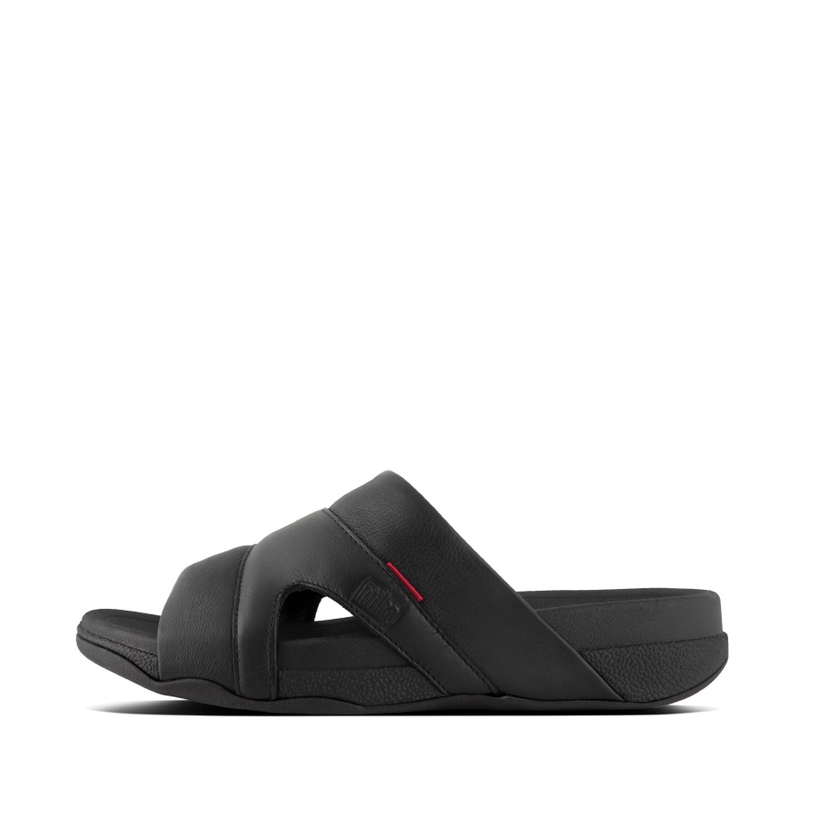 Fitflop FREEWAY Mens Leather Pool Slides Black