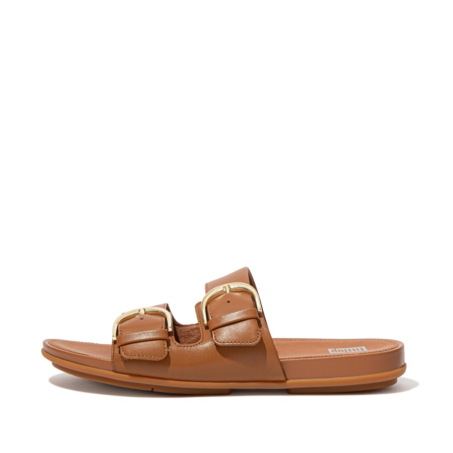 Fitflop GRACIE Buckle Leather Slides Light Tan