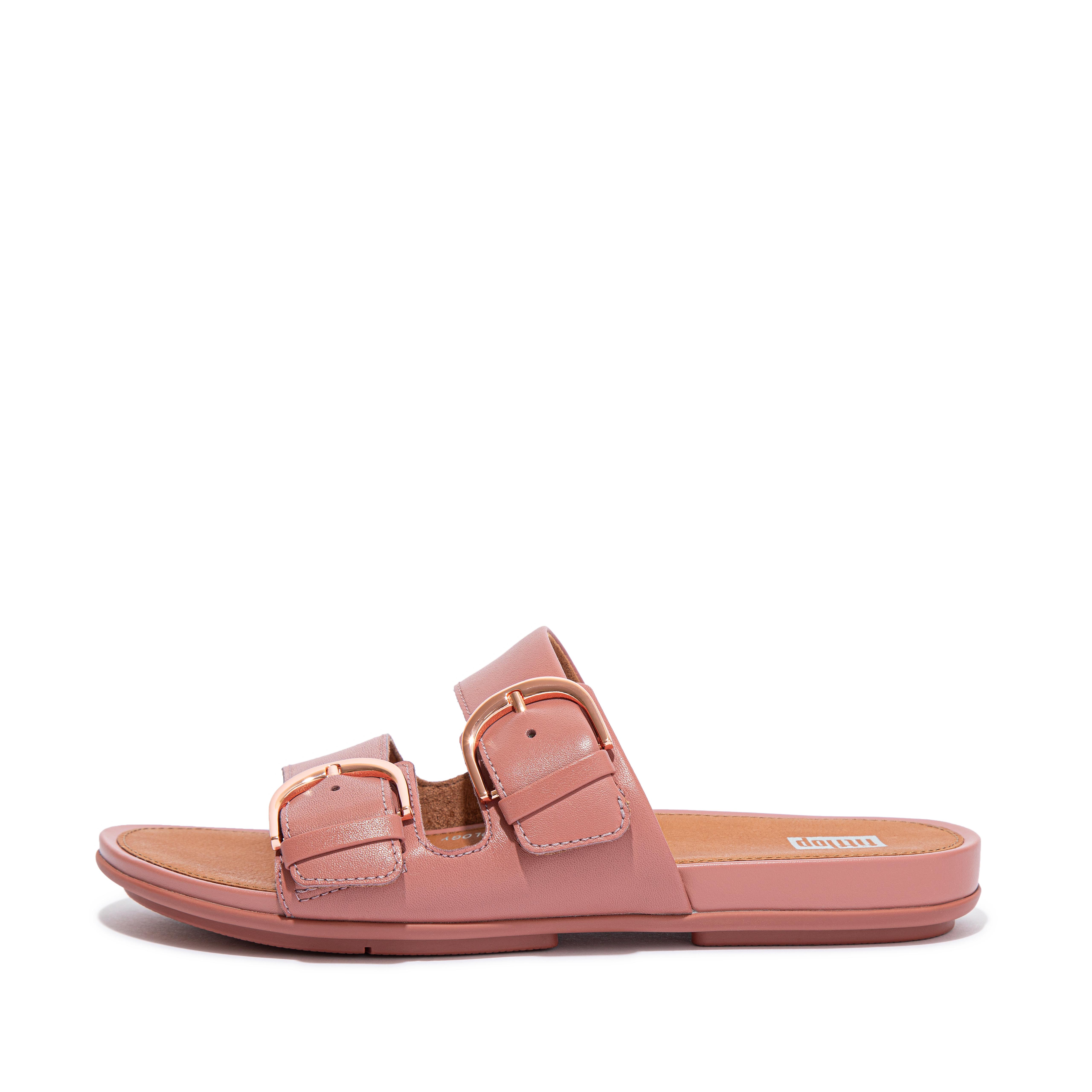 Fitflop GRACIE Buckle Leather Slides Warm Rose