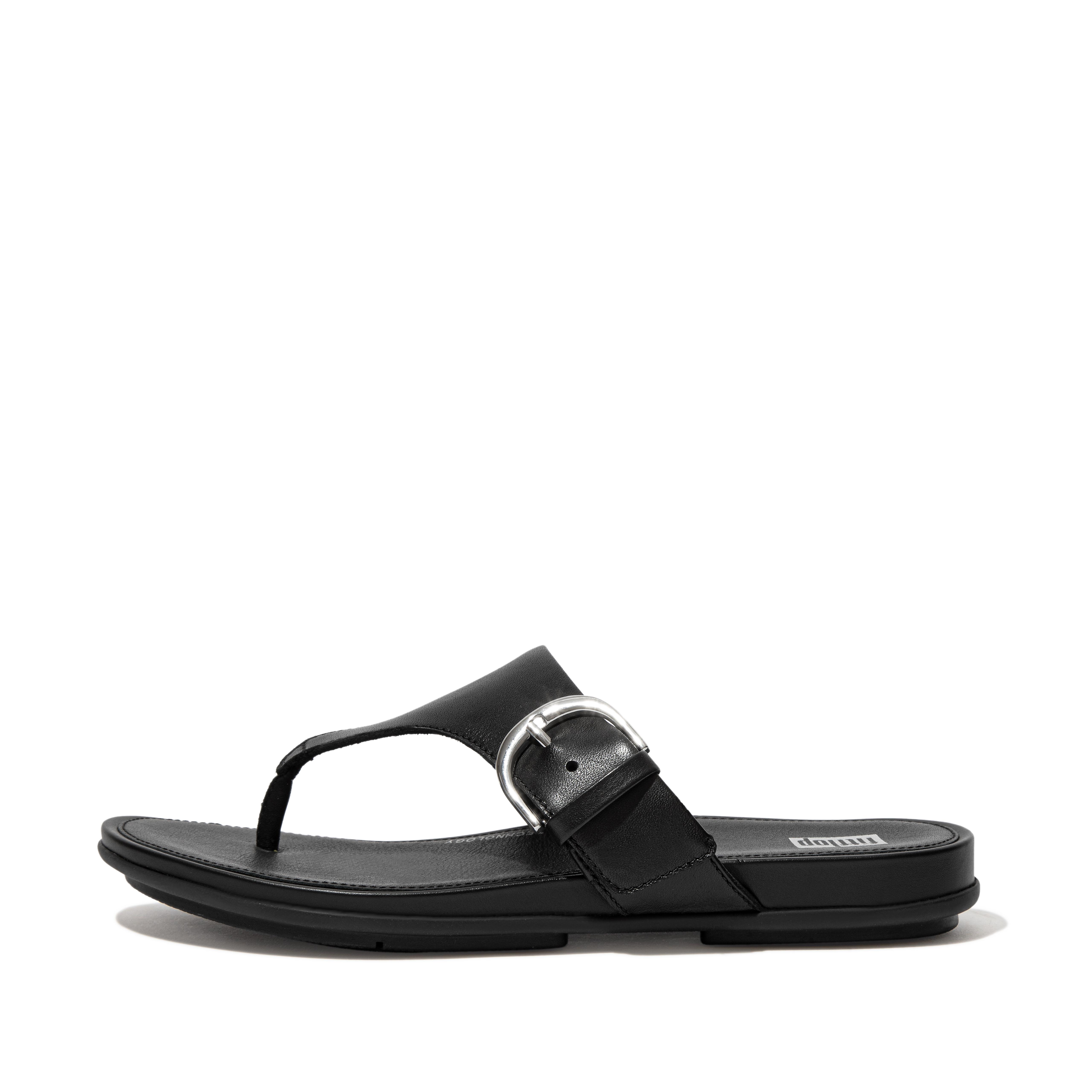 Fitflop GRACIE Buckle Leather Toe-Post Sandals All Black