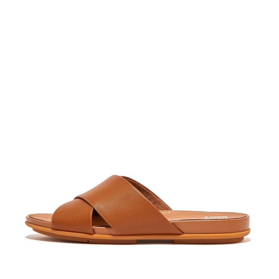 Fitflop GRACIE Leather Cross Slides Light Tan