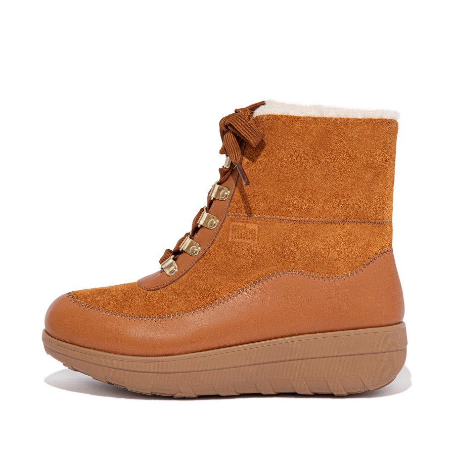 Fitflop MUKLUK Shearling-Lined Laced Ankle Boots Light Tan