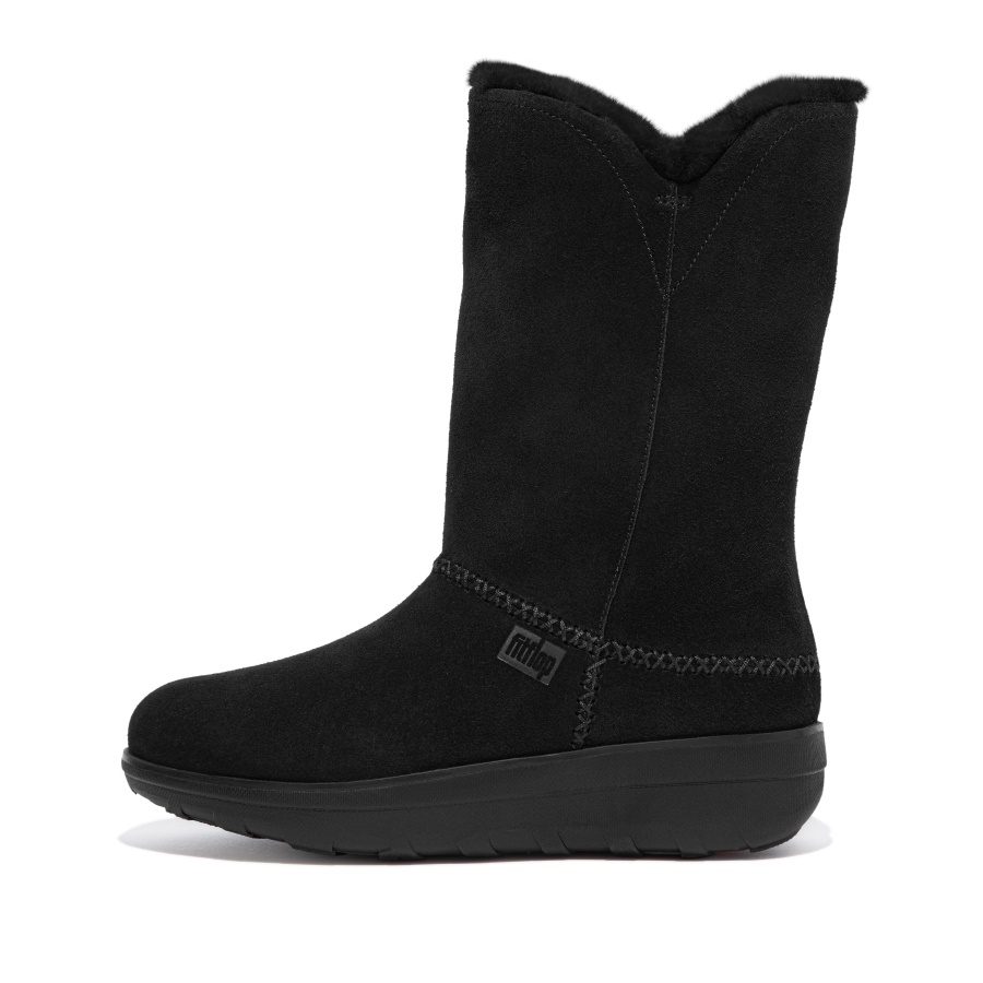 Fitflop MUKLUK Shearling-Lined Suede Calf Boots All Black