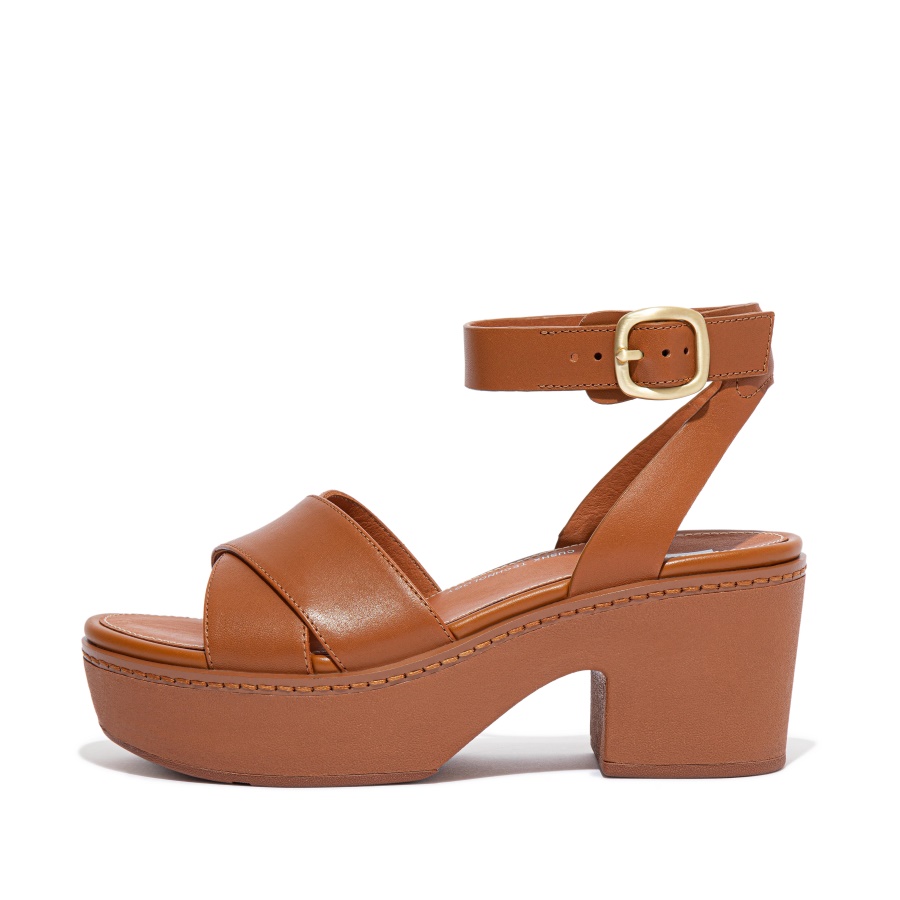 Fitflop PILAR Leather Ankle-Strap Platforms Light Tan