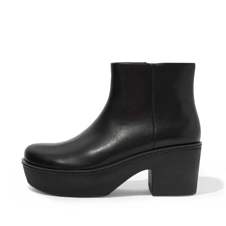 Fitflop PILAR Leather Platform Ankle Boots All Black