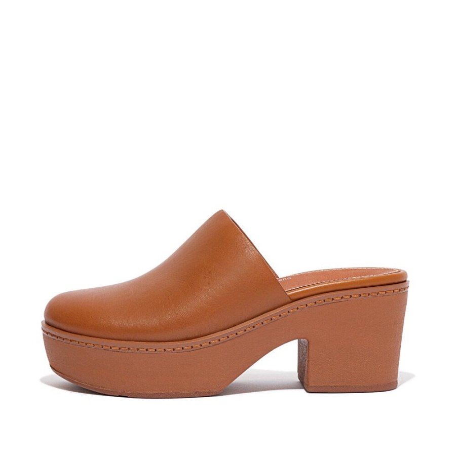 Fitflop PILAR Leather Platform Mules Light Tan