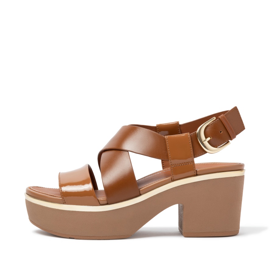 Fitflop PILAR Patent-Mix Back-Strap Platform Sandals Light Tan