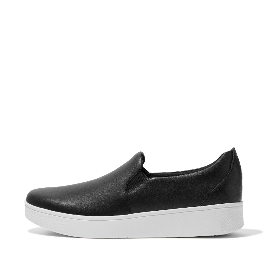 Fitflop RALLY Leather Slip-On Skate Sneakers Black