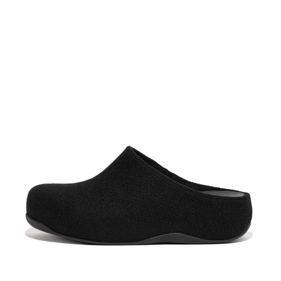 Fitflop SHUV Cushy Felt Clog Slippers All Black