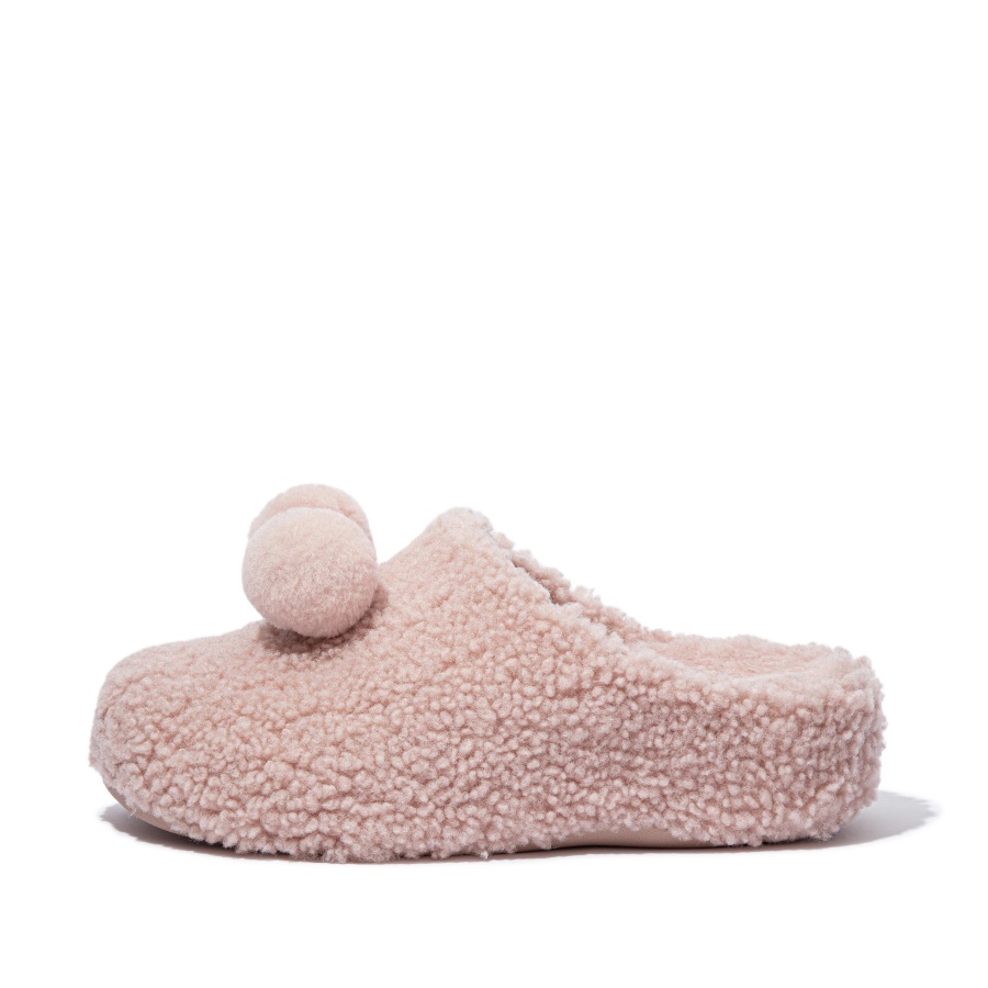 Fitflop SHUV Pom-Pom Shearling Clog Slippers Soft Pink