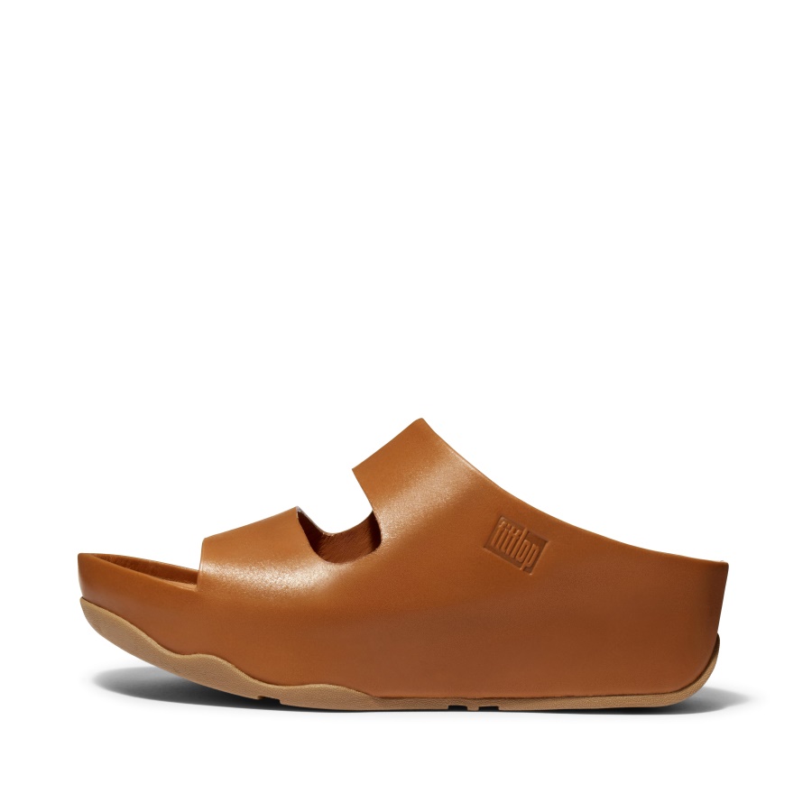 Fitflop SHUV Two-Bar Leather Slides Light Tan