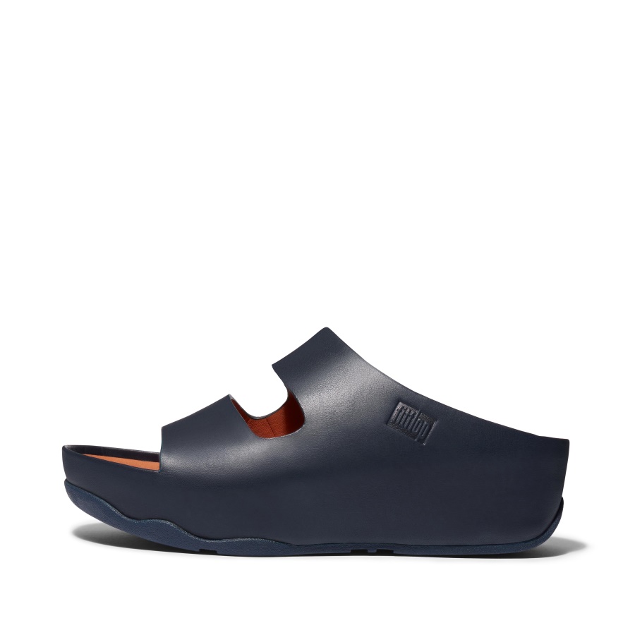 Fitflop SHUV Two-Bar Leather Slides Midnight Navy