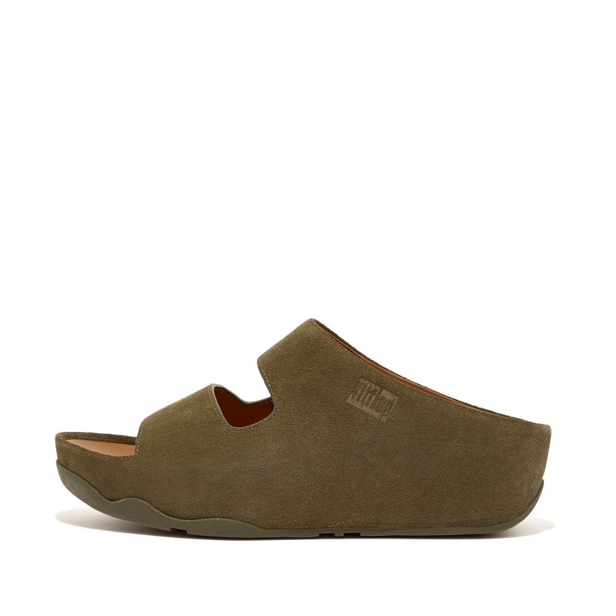 Fitflop SHUV Two-Bar Suede Slides Mossy