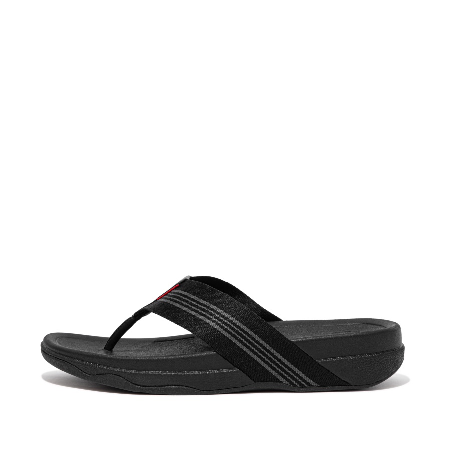 Fitflop SURFER Mens Stripe Webbing Toe-Post Sandals All Black