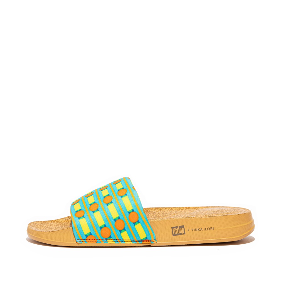 Fitflop iQUSHION X YINKA ILORI Water-Resistant Slides Ice Blue-Yellow